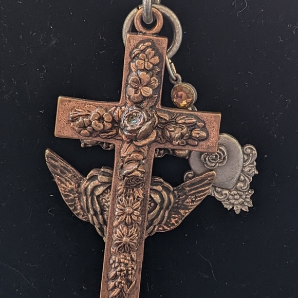 Fashion Necklace Chunky Metal 3 PC Statement Ornate w/Large Cross 18" - Picture 4 of 9